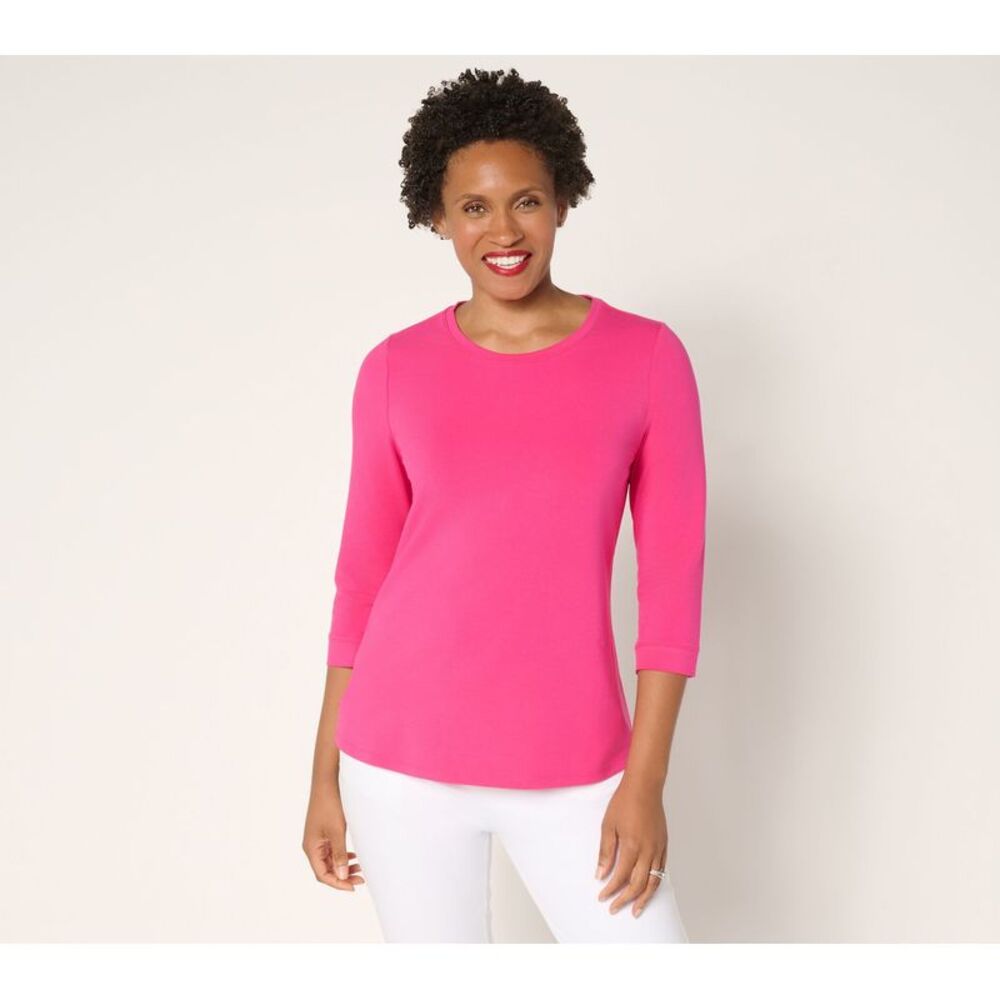 Women Control Women's Top Sz XS Washed Cotton Sleeve Pink A704065